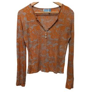 Survival Y2K Henley Top Paisley Long Sleeve Boho Casual Shirt Indie 90s Festival